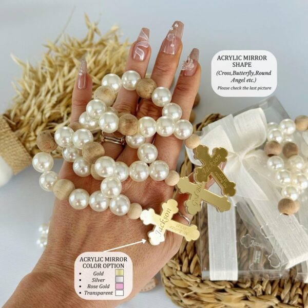 Custom Baptism Rosary Favors, Personalized Mini Wooden Baptism Gift, Custom Christening Gifts for Boy and Girl, Unique First Communion Favor - Image 3