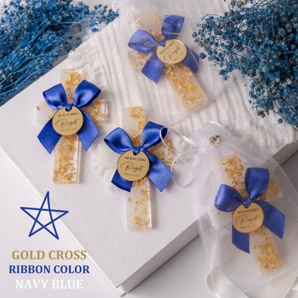 Personalized Gold Baptism Favor for Boy, Mi Bautizo, Thank You Magnet, Blue Epoxy Cross, Christening Favor, Communion Gift, Baptism Favors - Image 2
