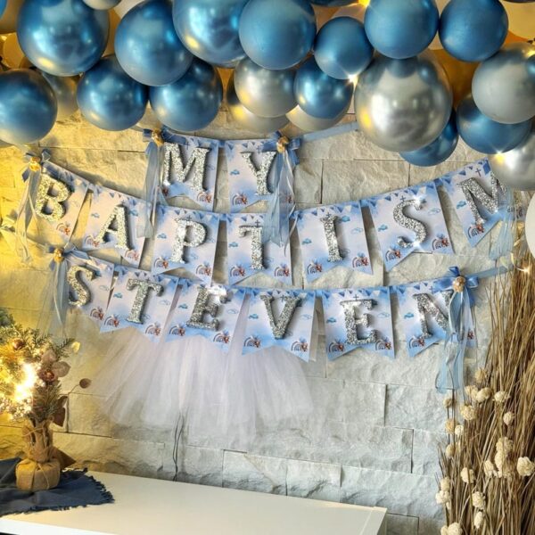 Teddy Bear Baptism Personalized Glitter Name Banner, Nursery Decor, 1st Birthday Party Favor, Name Garland, Baby Shower Decoration, Balloon - Image 8