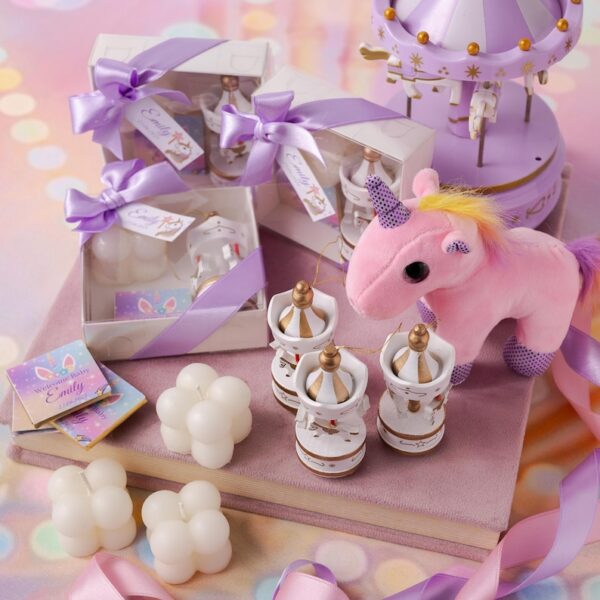 Carousel Baby Shower Favor, Personalized Chocolate and Bubble Candle, Welcome Baby Party Favors, Baptism Gift, Baby Shower Favors for girls
