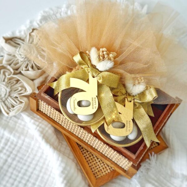 Elegant Gold Birthday Party Favors, Personalized Almond Candy (30th–100th), Luxe Adult Favors, Tulle, Dried Flowers, Acrylic Mirror Tag - Image 3