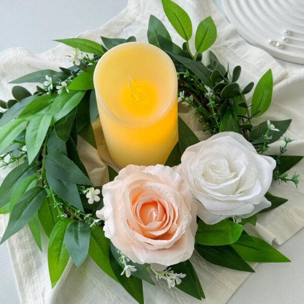Baptism Candle Favor, Real Feel Eucalyptus Mini Wreath, Candle Ring Centerpiece, Farmhouse Table or Wall Decor, Small Greenery Wreath - Image 2