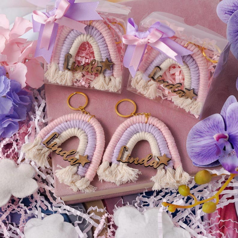 Personalized Rainbow Macrame Keychain, Baby Shower Guest Favor, 1st Birthday Party Gift, Custom Name Keepsake, Welcome Baby Gift - Image 9