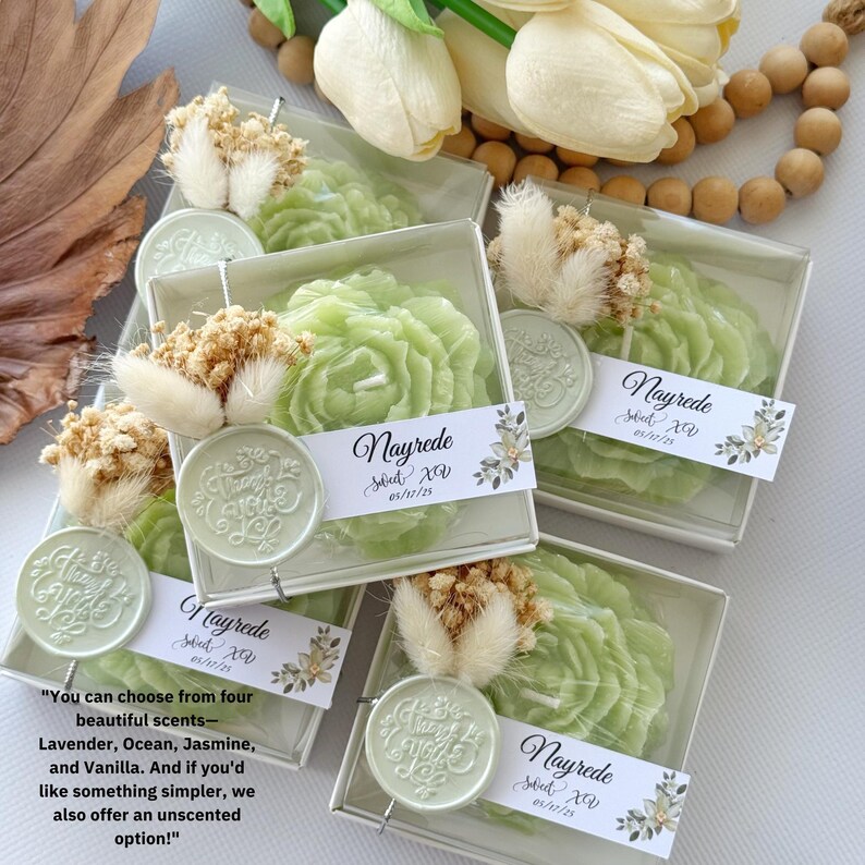 Elegant Wedding Candle Favors, Personalized Flower Candle, Bridal Shower Gift, Baby Shower Favor, Unique Guest or Bridesmaid Gift - Image 4
