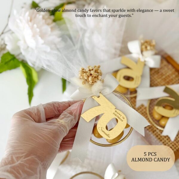 Elegant Gold Birthday Party Favors, Personalized Almond Candy (30th–100th), Luxe Adult Favors, Tulle, Dried Flowers, Acrylic Mirror Tag - Image 5