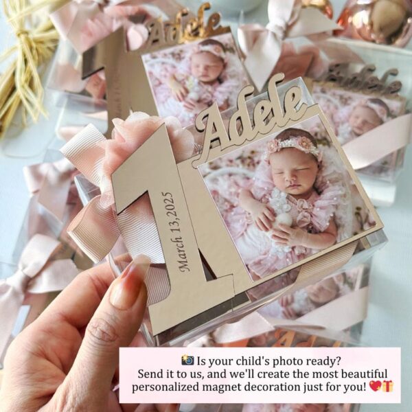 First Birthday Party Keepsakes, Custom 1st Birthday Magnet Gifts, Birthday Souvenir, Baby Photo Frames for First Birthday, Christening Favor - Image 3