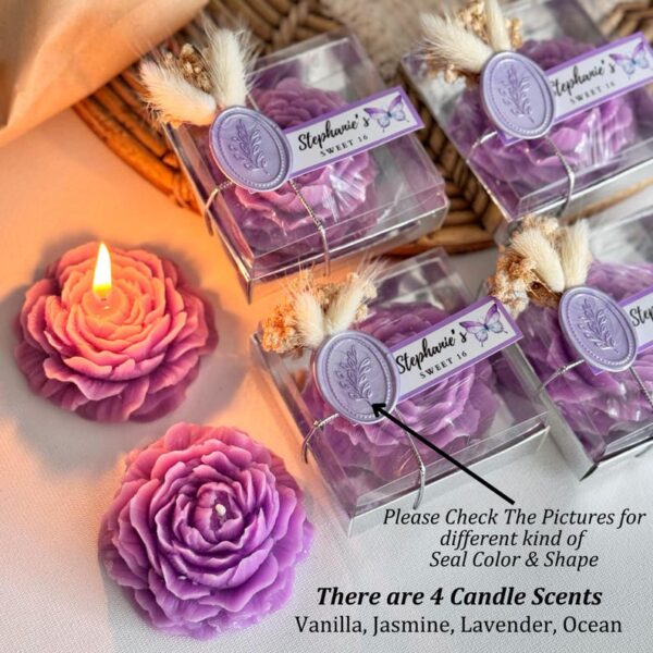 Sweet 16 Candle Favors, Personalized Scented Peony Candle Gift, Quinceañera Party Favor, Mis Quince Anos, Custom Birthday Flower Candle - Image 7