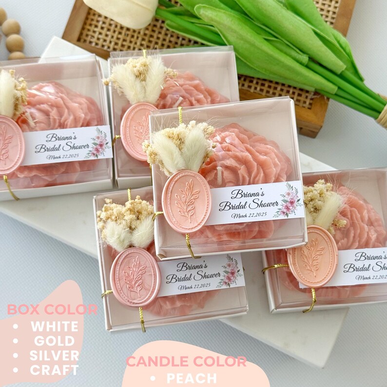 Elegant Wedding Candle Favors, Personalized Flower Candle, Bridal Shower Gift, Baby Shower Favor, Unique Guest or Bridesmaid Gift - Image 3
