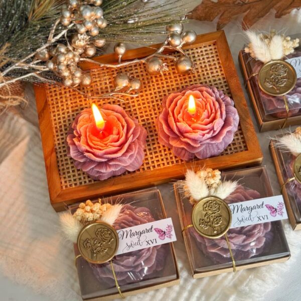 Sweet 16 Blue Candle Favors, Personalized Scented Peony Candle Gift, Quinceañera Party Favor, Mis Quince Anos, Custom Birthday Flower Candle - Image 3