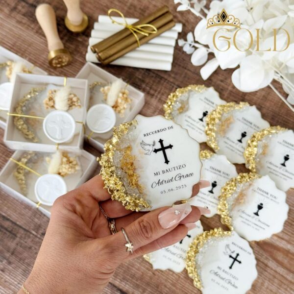 Pink Golden Personalized Baptism Epoxy Magnet Favor, Unique Christening Gift, First Communion Keepsake, Custom Baptism Gift for Girl and Boy - Image 4
