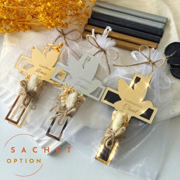 Personalized Baptism Cross Magnet Favor, First Communion Gift, Mi Bautizo Keepsake, Mirror Acrylic Religious Party Favor for Boys and Girls