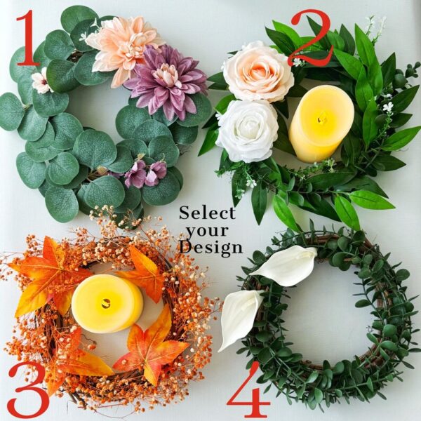 Baptism Candle Favor, Real Feel Eucalyptus Mini Wreath, Candle Ring Centerpiece, Farmhouse Table or Wall Decor, Small Greenery Wreath - Image 8