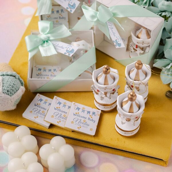 Carousel Baby Shower Favor, Personalized Chocolate and Bubble Candle, Welcome Baby Party Favors, Baptism Gift, Baby Shower Favors for girls - Image 8
