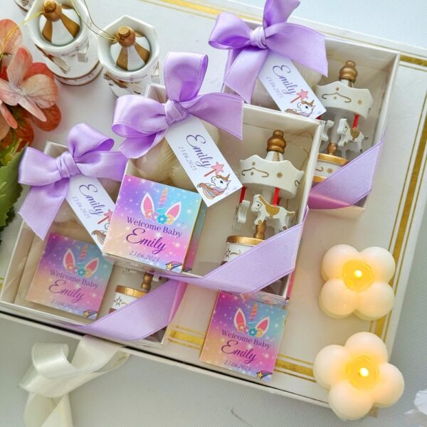Blue Carousel Baby Shower Favor, Baptism Gift with Chocolate and Bubble Candle, Personalized Christening Party Favor for Boys and Girls - Image 10