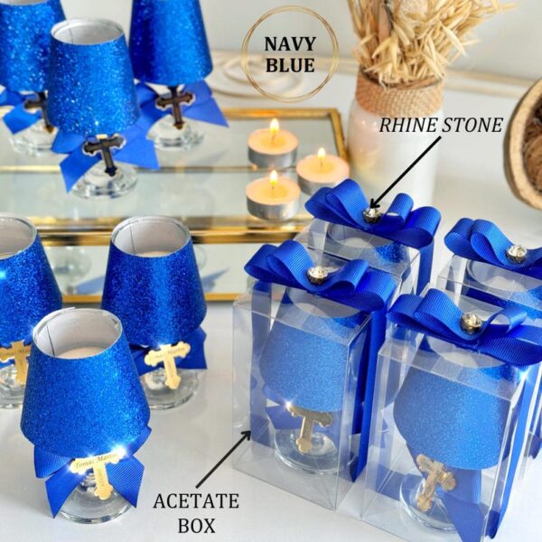 Custom Navy Blue Lampshade Glass Candle Holder with Eva Glitter Foam Baptism Favors, First Holy Communion, Christening Favor for Guest - Image 3