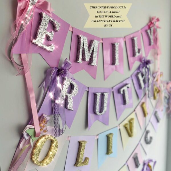 Gold Glitter Name Banner, First Birthday Party Ideas, Baby Shower Party Decoration, Birthday Name Garland For Girls and Boys, Deluxe Balloon - Image 7