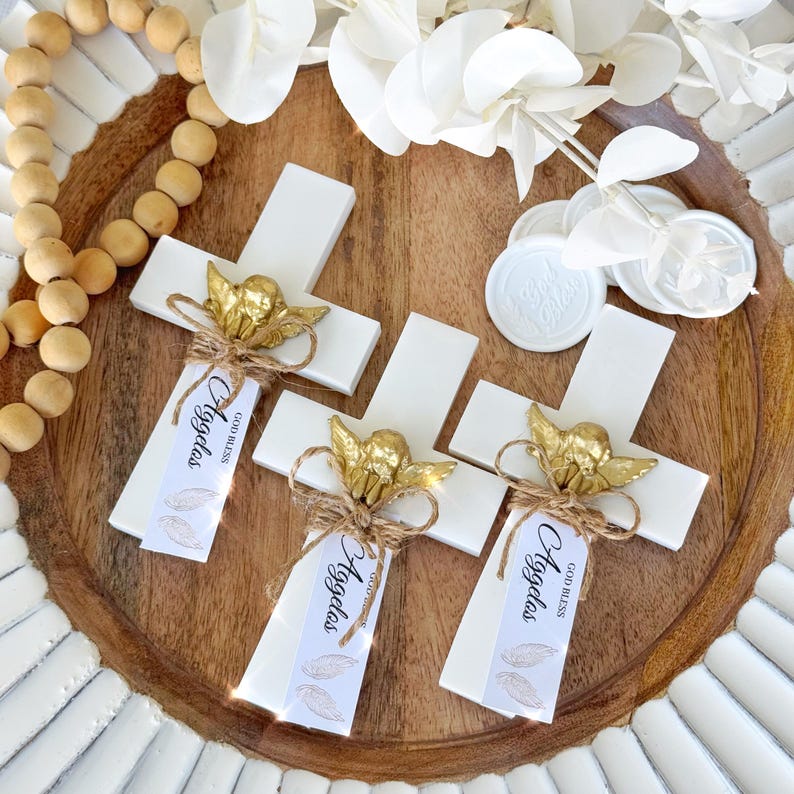 Custom Baptism Cross Magnet Favors , Epoxy Cross Magnet with Angel, Christening Gift, Holy Communion Favor, Personalized Mi Bautizo Keepsake