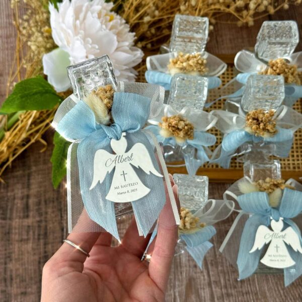 Blue Holy Water Glass Bottle, Religious Baptism Gift for Girl or Boy, First Communion Favor, Christening Keepsake, Blessed Holy Water Bottle - Image 6