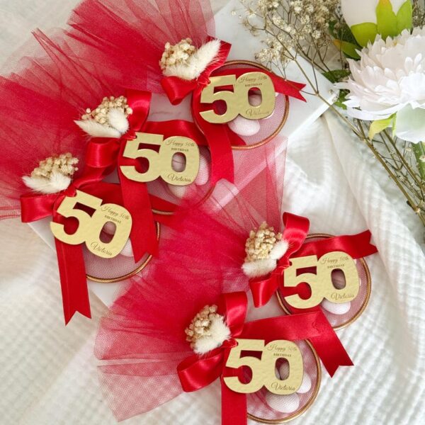 Elegant Gold Birthday Party Favors, Personalized Almond Candy (30th–100th), Luxe Adult Favors, Tulle, Dried Flowers, Acrylic Mirror Tag - Image 6