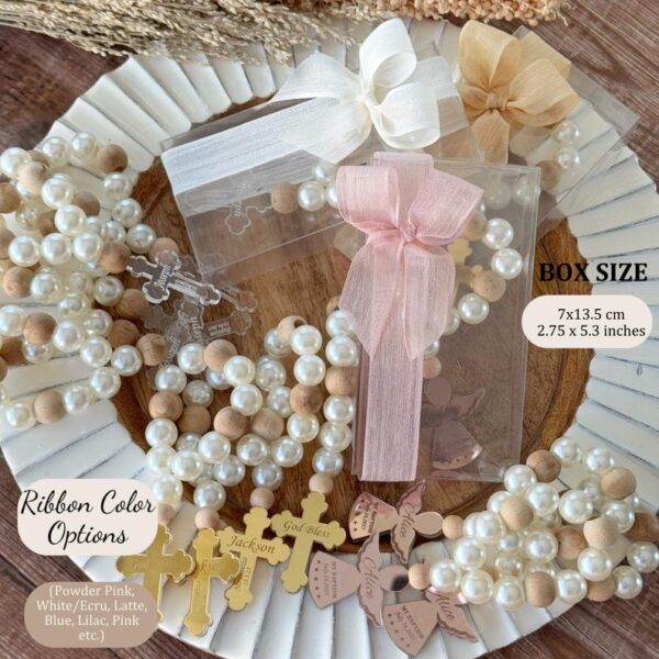Personalized Mini Wooden Baptism Rosary Favors, Unique Christening Gifts for Boys and Girls, Custom First Communion Favors, Baptism Gifts - Image 2