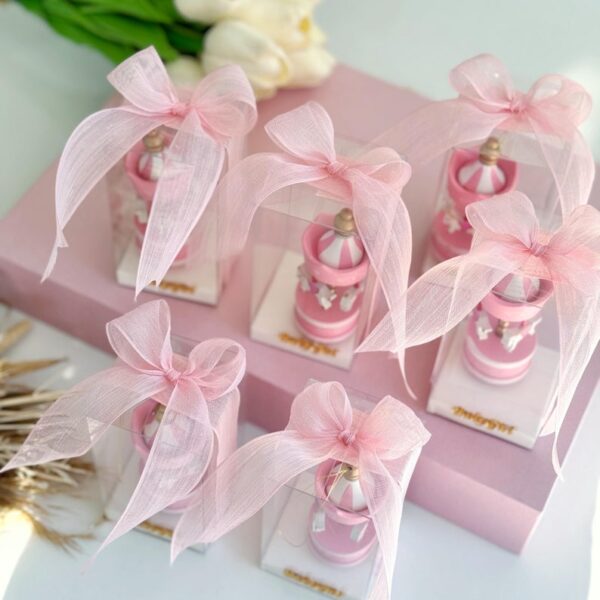 Pink Carousel Baby Shower Party Favors, Personalized Wooden Carousel Keepsake, Custom Baby Shower Gifts, Welcome Baby Party Favors
