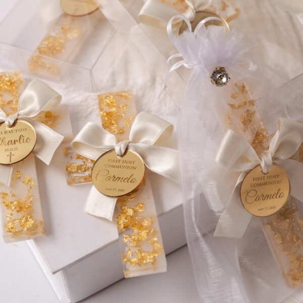Personalized Gold Baptism Favor for Boy, Mi Bautizo, Thank You Magnet, Blue Epoxy Cross, Christening Favor, Communion Gift, Baptism Favors - Image 6