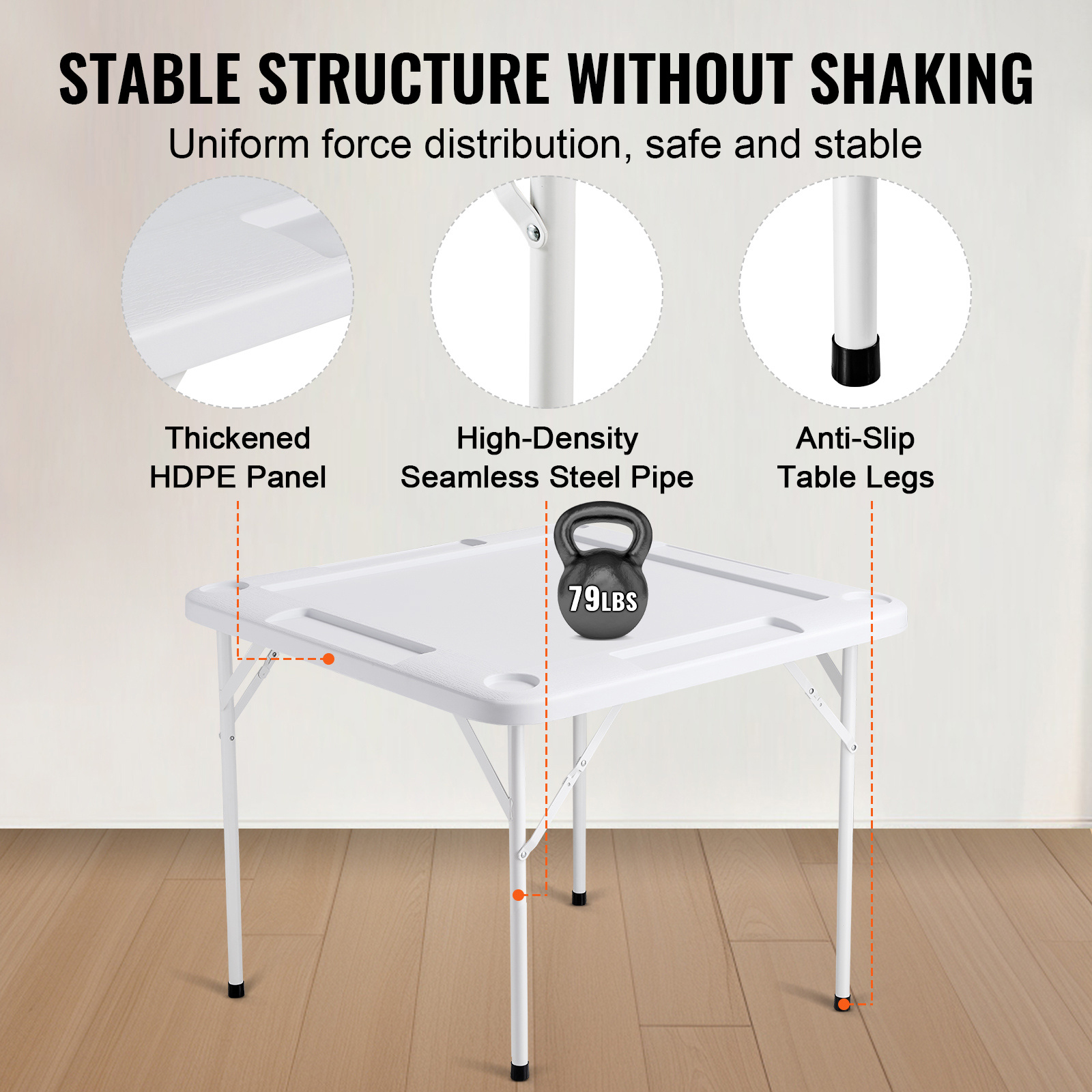 VEVOR Mahjong Table 4 Player Folding Card Table & Table Mat Cup Holder Chip Tray - Image 4