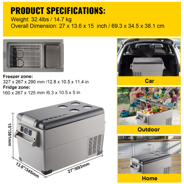 VEVOR Portable Refrigerator 37 Quart (35 Liter),12 Volt Refrigerator App Control (-4℉~68℉), Car Refrigerator Dual Zone with 12/24v DC & 110-240v AC for Camping, Travel, Fishing, Outdoor or Home Use - Image 7