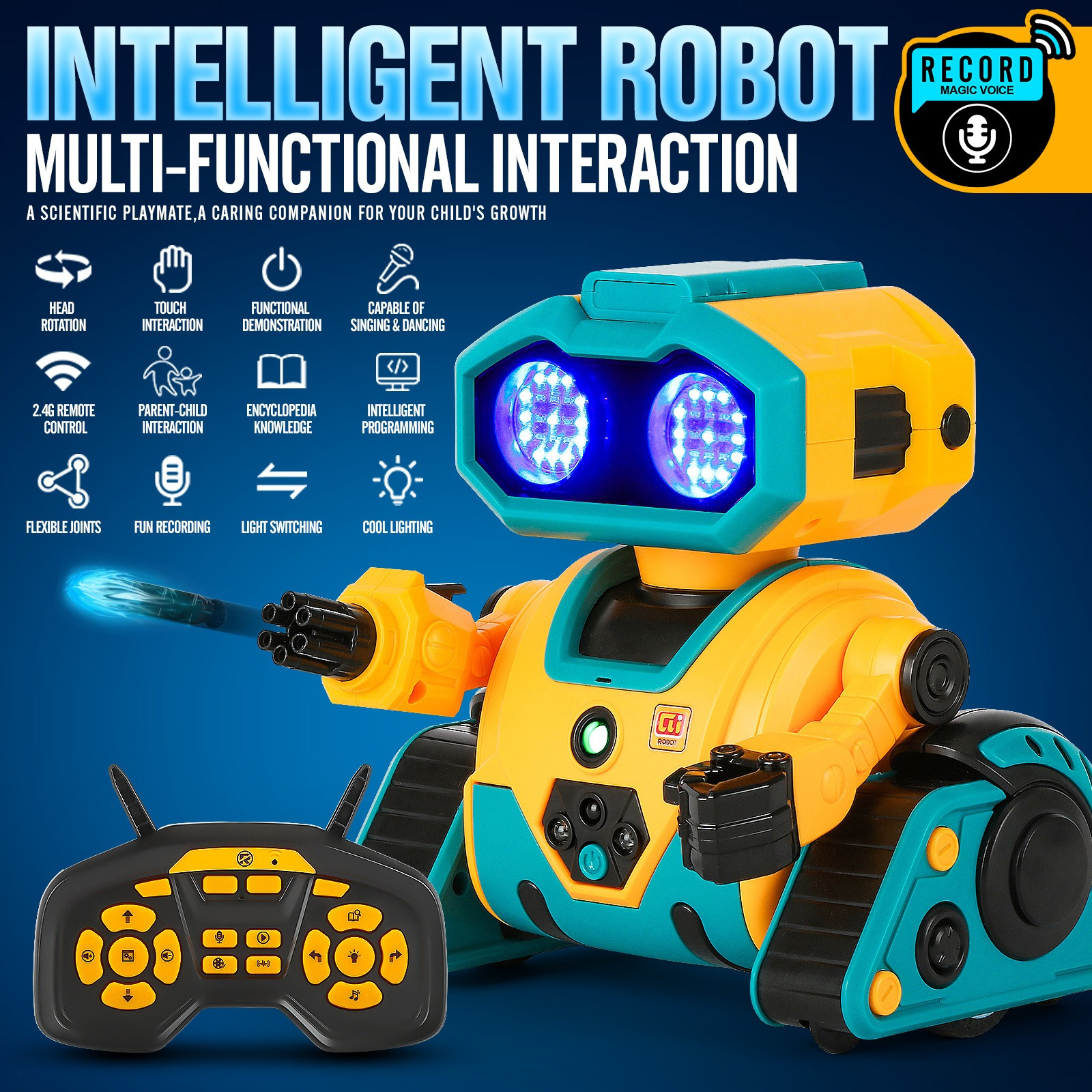 AI RC Robot for Kids with Gesture Induction Interactive Facial Expression Intelligent Remote Control Smart Robo with Magic Voice Record LED eyes Programming Touch Induction Robot Gift for Kids - Image 2