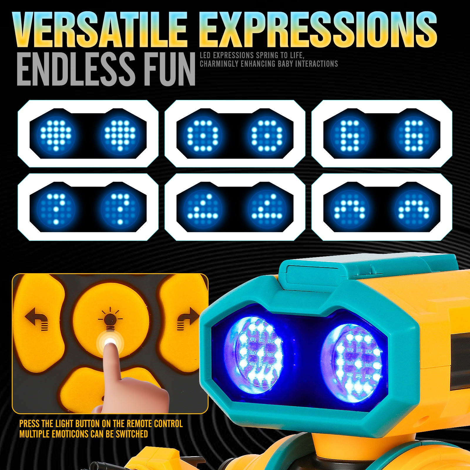 AI RC Robot for Kids with Gesture Induction Interactive Facial Expression Intelligent Remote Control Smart Robo with Magic Voice Record LED eyes Programming Touch Induction Robot Gift for Kids - Image 3