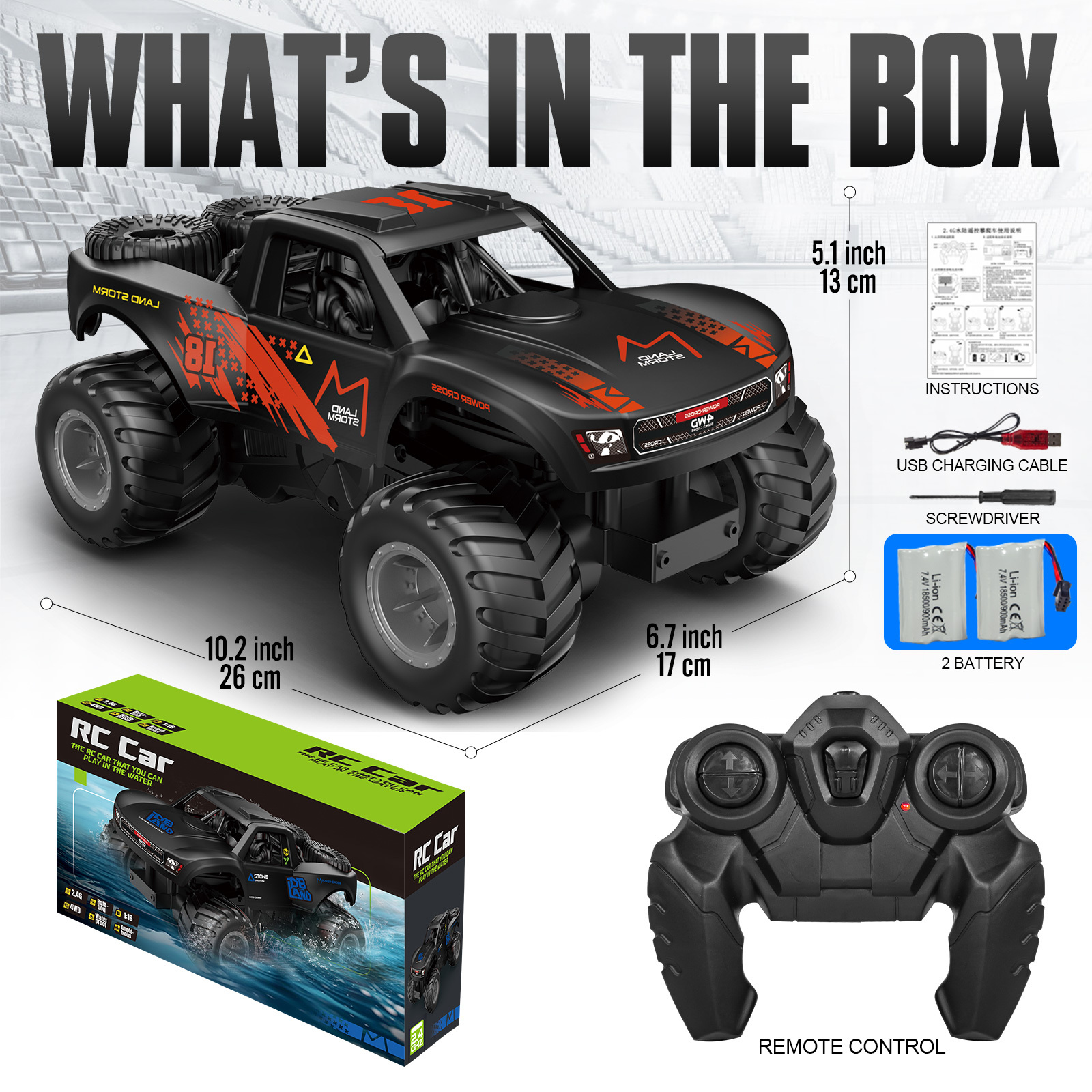 RC Trucks 4x4 Offroad Waterproof 1:16 Amphibious Remote Control Car with 2 Rechargeable Battery 4WD All Terrain Monster Truck RC Car for Boys 4-7 gift present - Image 26
