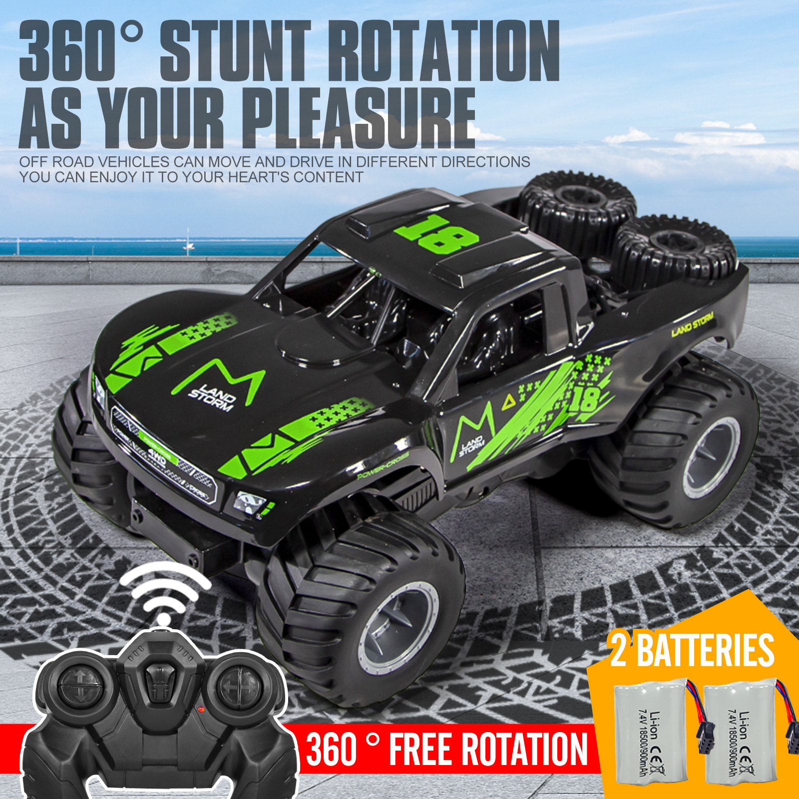 RC Trucks 4x4 Offroad Waterproof 1:16 Amphibious Remote Control Car with 2 Rechargeable Battery 4WD All Terrain Monster Truck RC Car for Boys 4-7 gift present - Image 8