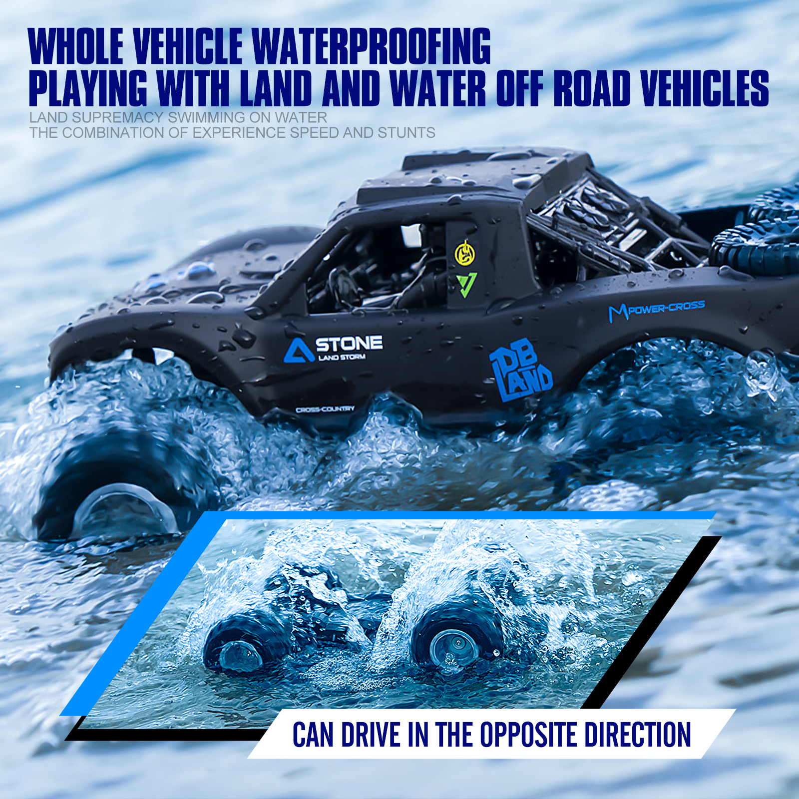 RC Trucks 4x4 Offroad Waterproof 1:16 Amphibious Remote Control Car with 2 Rechargeable Battery 4WD All Terrain Monster Truck RC Car for Boys 4-7 gift present - Image 12