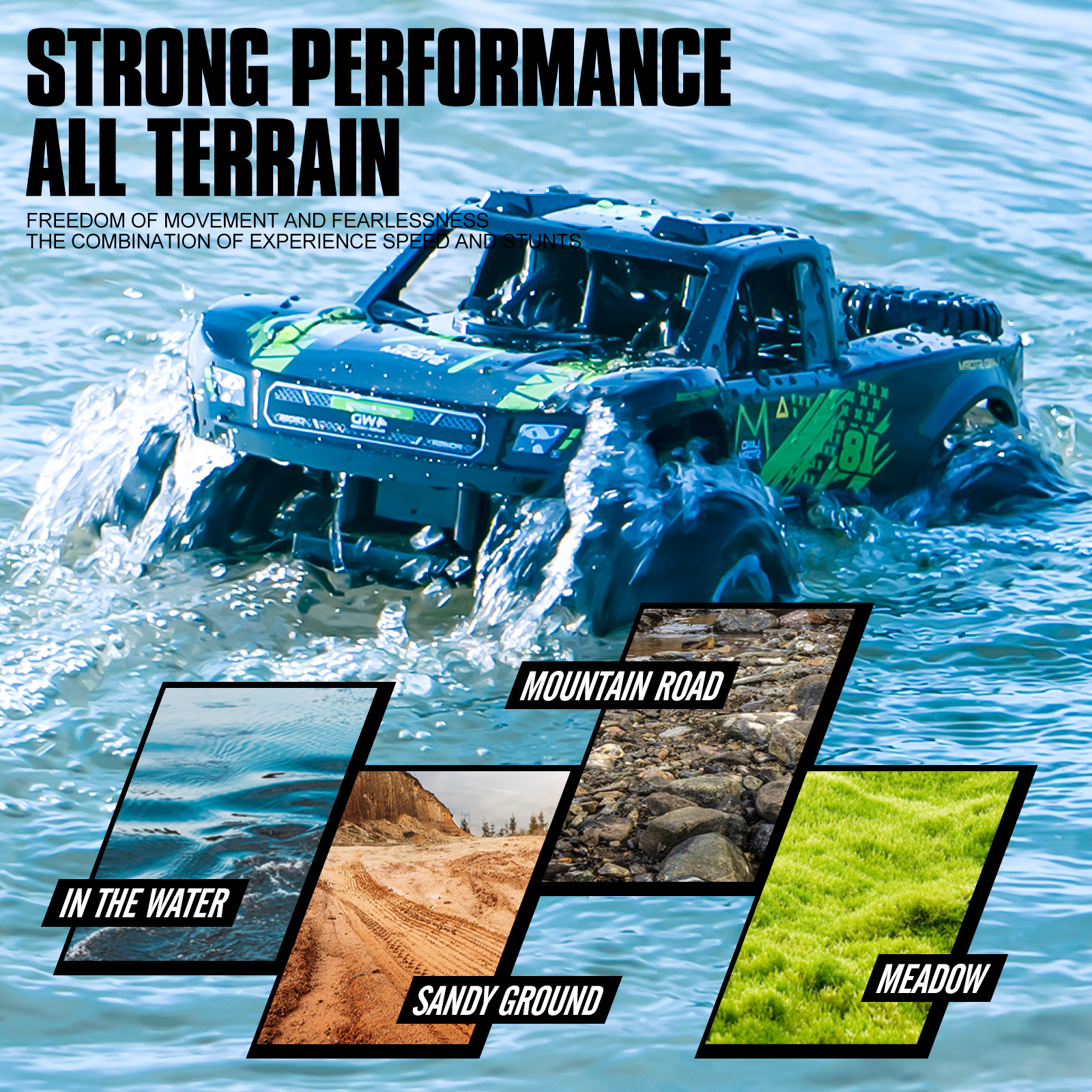 RC Trucks 4x4 Offroad Waterproof 1:16 Amphibious Remote Control Car with 2 Rechargeable Battery 4WD All Terrain Monster Truck RC Car for Boys 4-7 gift present - Image 2