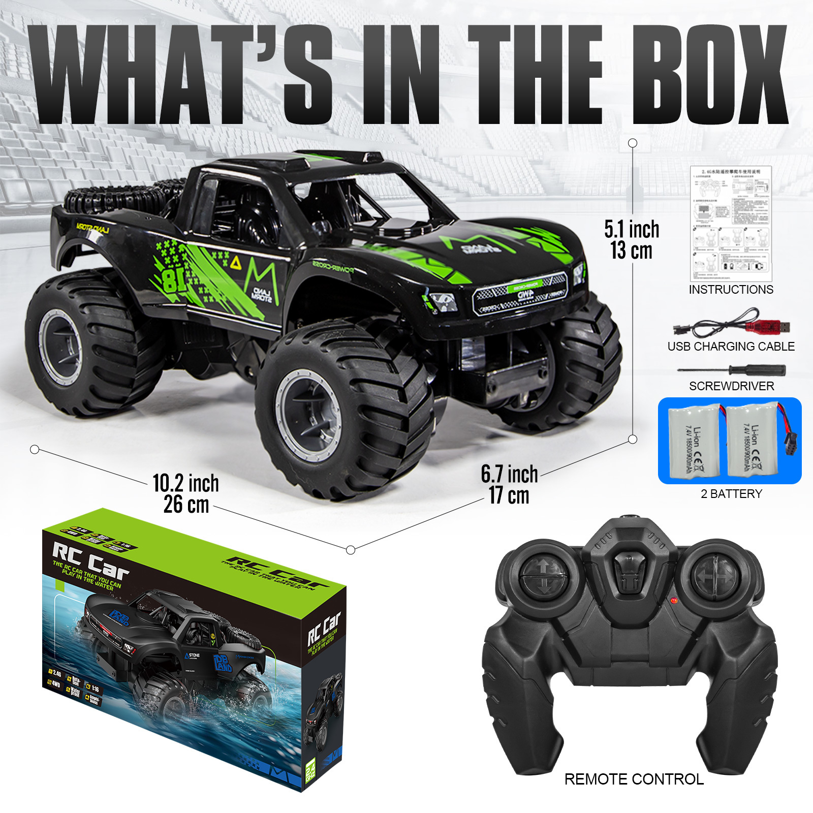 RC Trucks 4x4 Offroad Waterproof 1:16 Amphibious Remote Control Car with 2 Rechargeable Battery 4WD All Terrain Monster Truck RC Car for Boys 4-7 gift present - Image 10