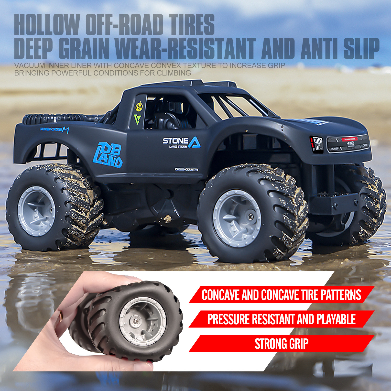 RC Trucks 4x4 Offroad Waterproof 1:16 Amphibious Remote Control Car with 2 Rechargeable Battery 4WD All Terrain Monster Truck RC Car for Boys 4-7 gift present - Image 13
