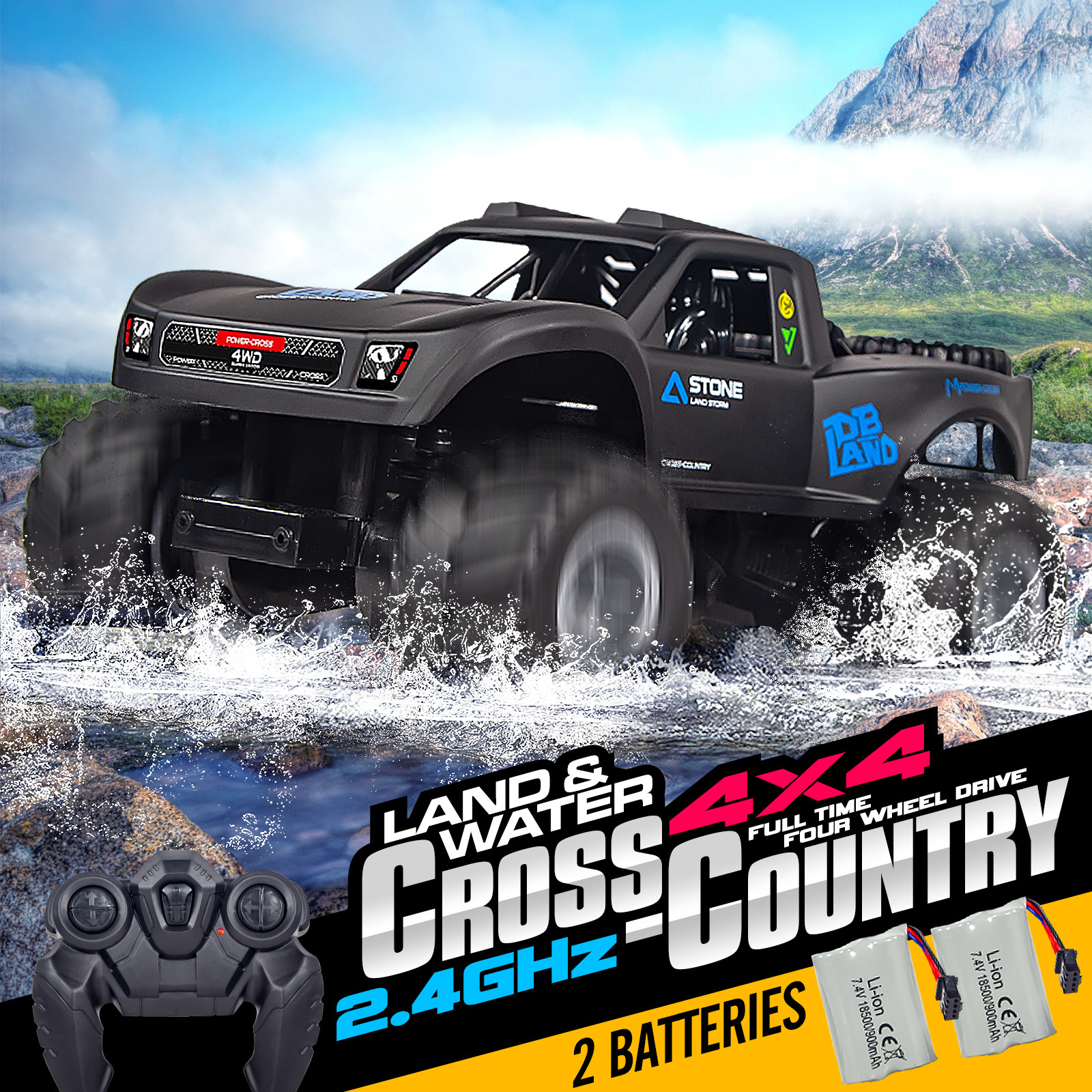 RC Trucks 4x4 Offroad Waterproof 1:16 Amphibious Remote Control Car with 2 Rechargeable Battery 4WD All Terrain Monster Truck RC Car for Boys 4-7 gift present - Image 16