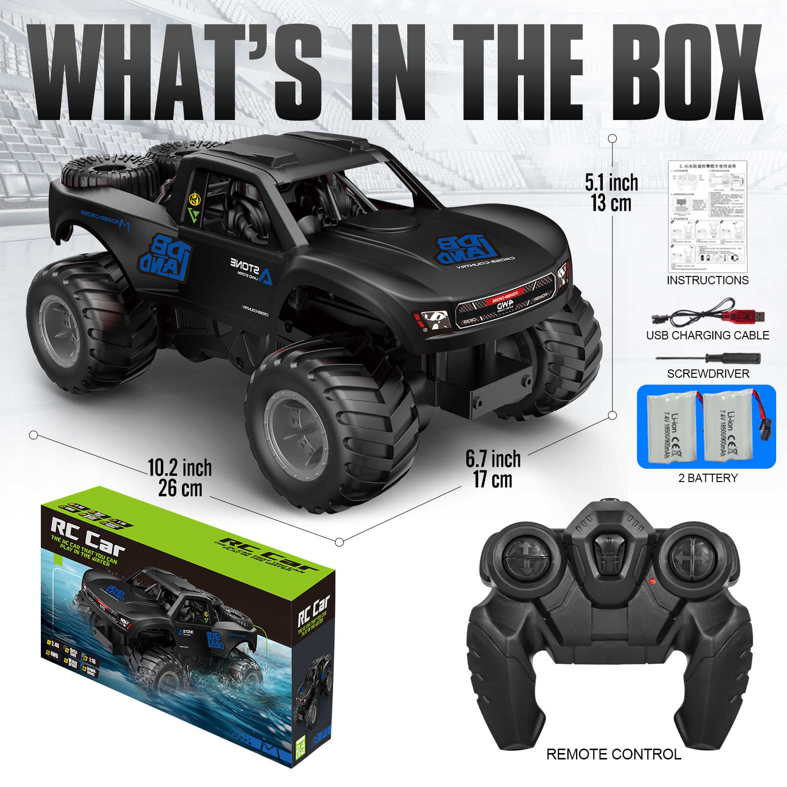 RC Trucks 4x4 Offroad Waterproof 1:16 Amphibious Remote Control Car with 2 Rechargeable Battery 4WD All Terrain Monster Truck RC Car for Boys 4-7 gift present - Image 18