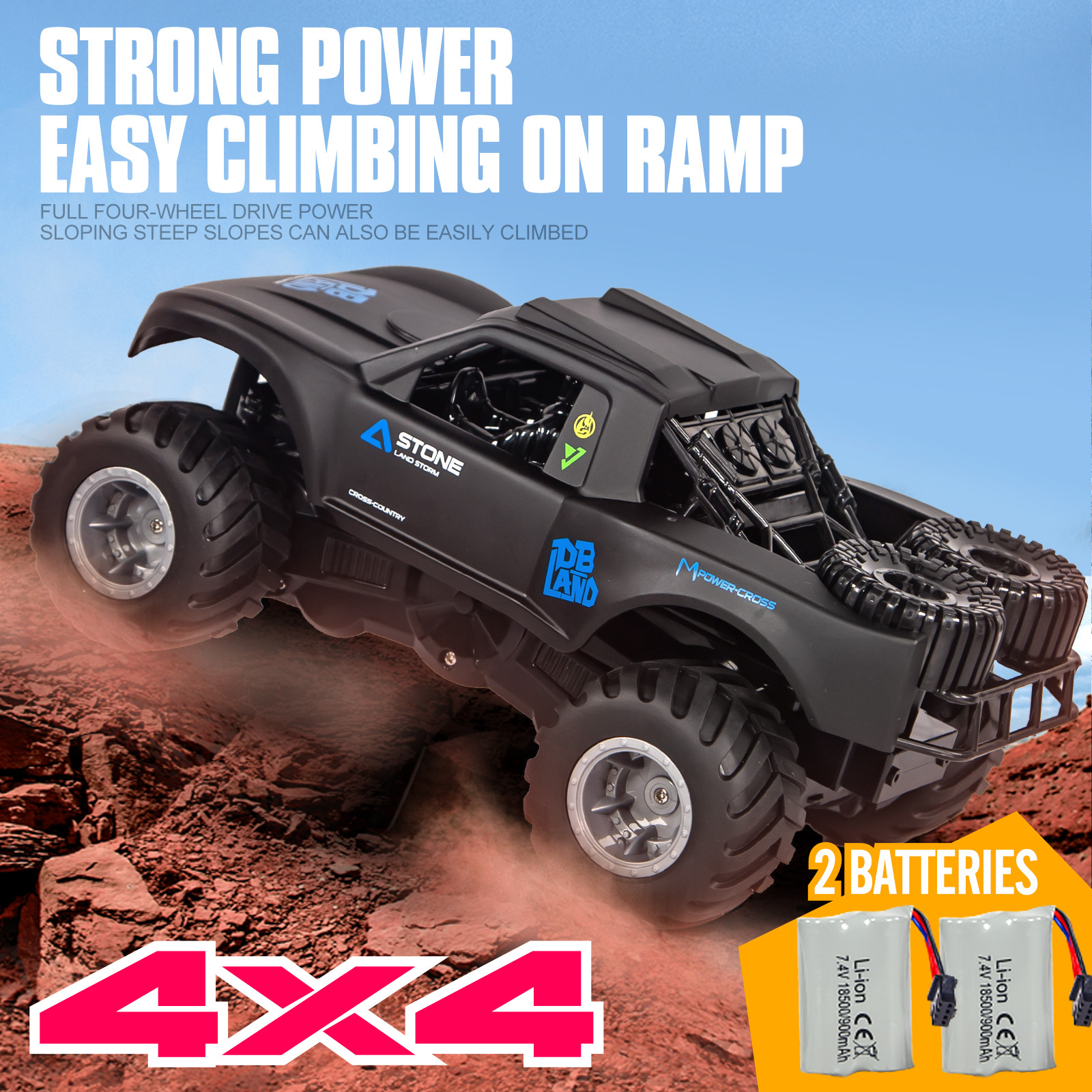 RC Trucks 4x4 Offroad Waterproof 1:16 Amphibious Remote Control Car with 2 Rechargeable Battery 4WD All Terrain Monster Truck RC Car for Boys 4-7 gift present - Image 15