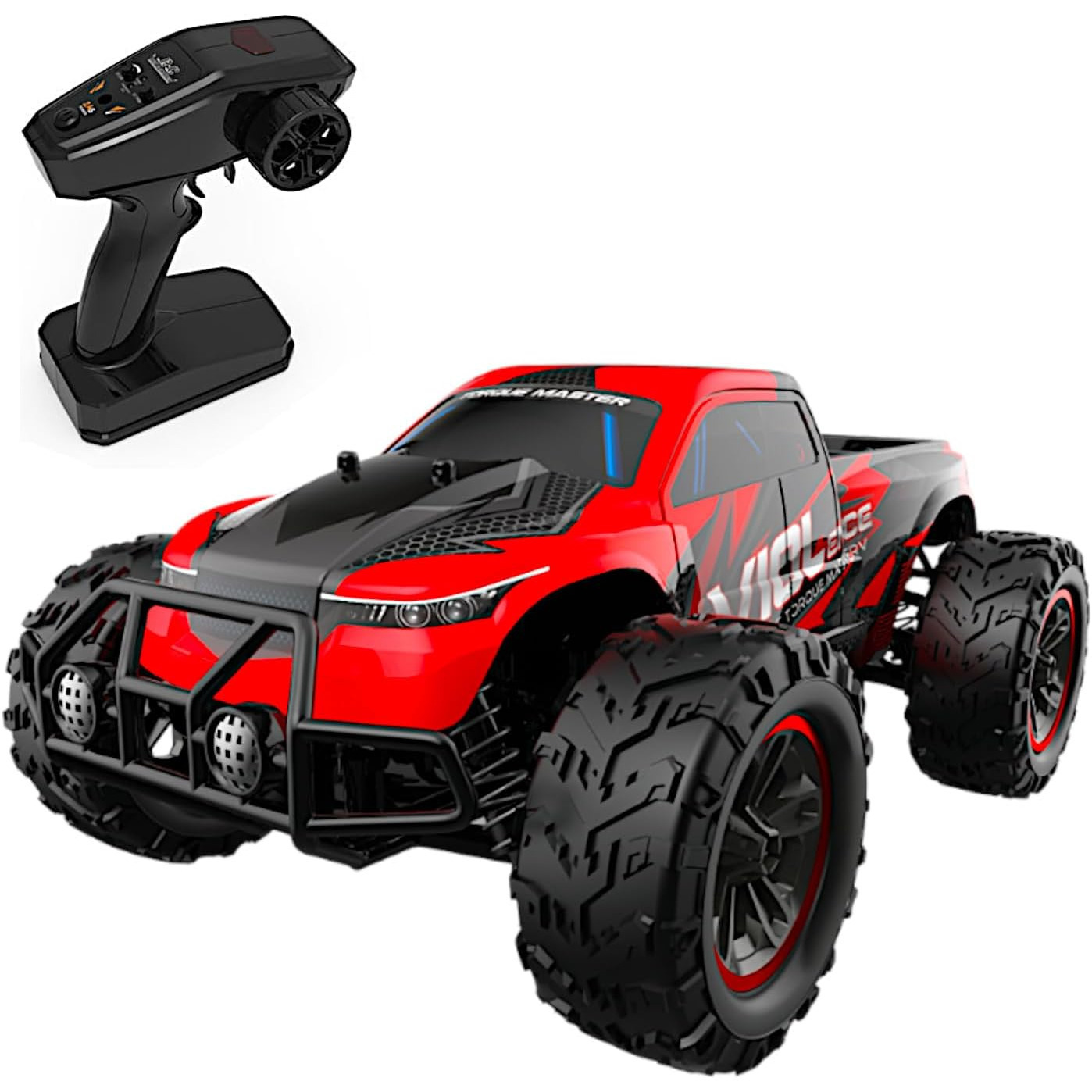 1/16 Ferocious RC Off-Road Truggy with metal spur gear, Radio Remote Control Racing Speed 30kmph 4x4 Sports Car, 12” Large All Terrain LED Vehicle