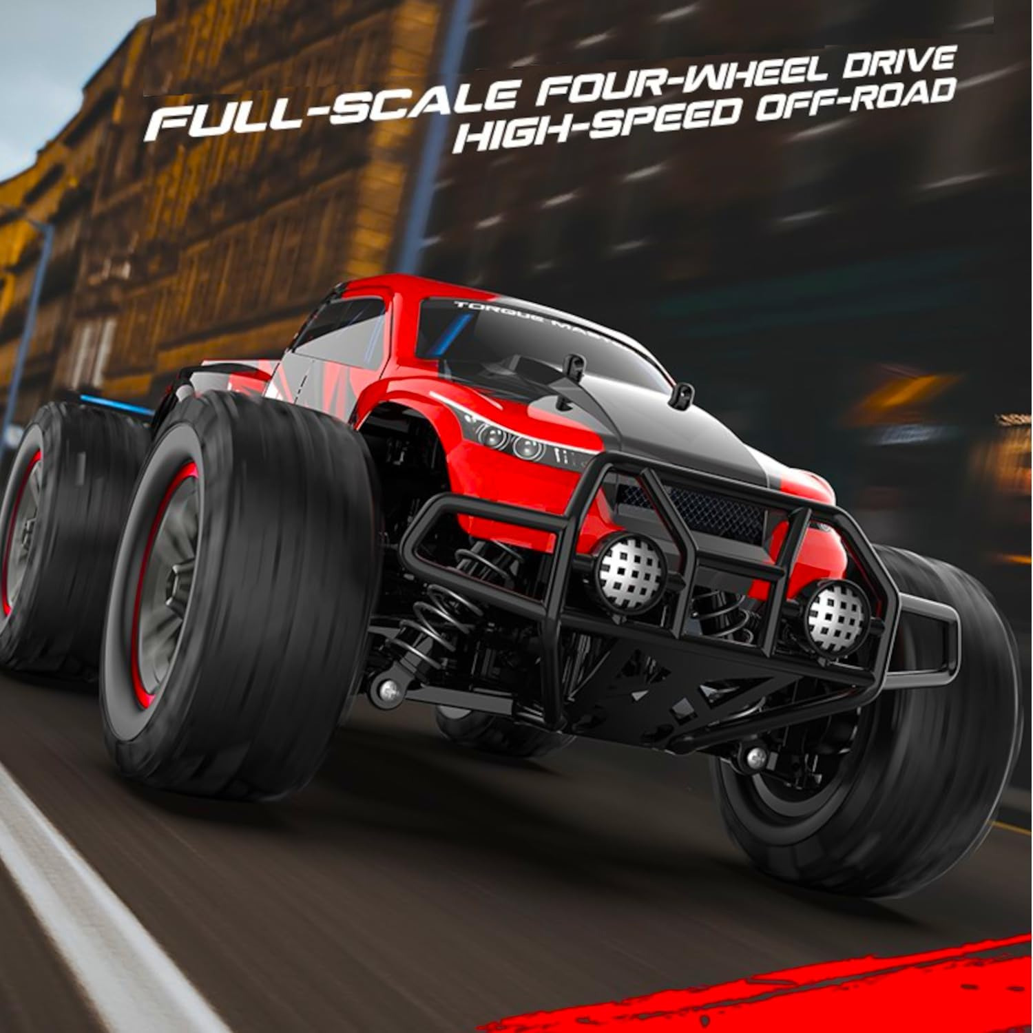 1/16 Ferocious RC Off-Road Truggy with metal spur gear, Radio Remote Control Racing Speed 30kmph 4x4 Sports Car, 12” Large All Terrain LED Vehicle - Image 2