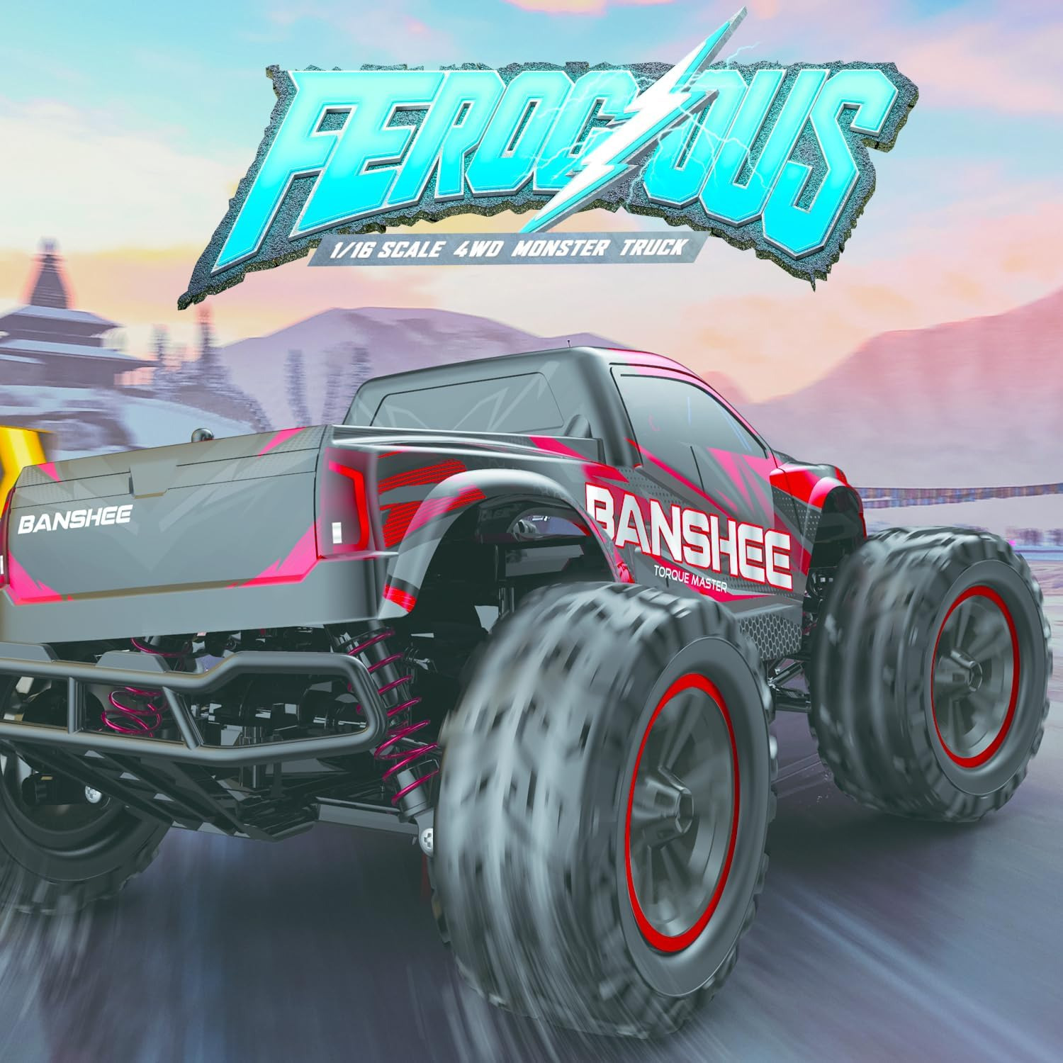 1/16 Ferocious RC Off-Road Truggy with metal spur gear, Radio Remote Control Racing Speed 30kmph 4x4 Sports Car, 12” Large All Terrain LED Vehicle - Image 3