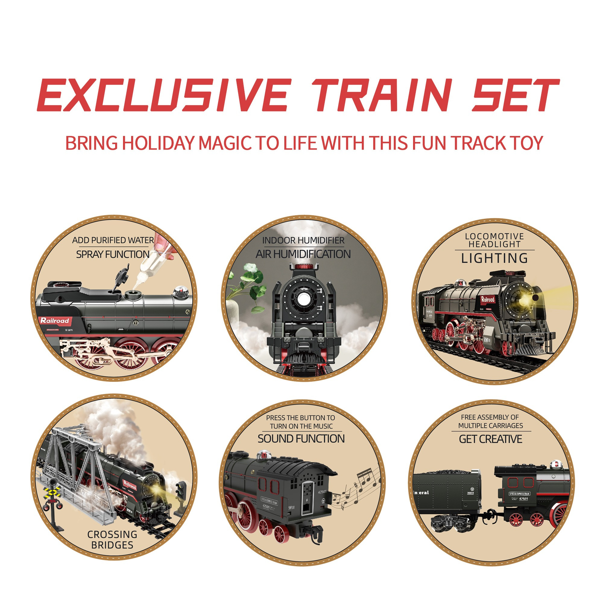 Remote Control Train Truck Track Set for Boys' Toy Cars, Train Toy Cars with Smoke, Lights & Sound, Toy Train Steam Locomotive with 2 Container Carriages & 1 Music Carriage, Model Trains for Ages 3+, Perfect Holiday Gift - Image 5