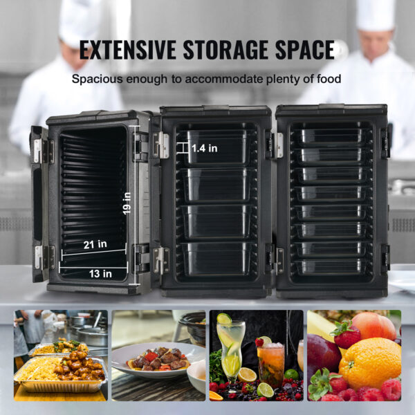 VEVOR Insulated Food Pan Carrier, 109 Qt Hot Box for Catering, LLDPE Food Box Carrier with Double Buckles, Front Loading Food Warmer with Handles, End Loader with Wheels for Restaurant, Canteen, etc. - Image 5