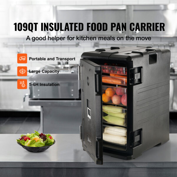 VEVOR Insulated Food Pan Carrier, 109 Qt Hot Box for Catering, LLDPE Food Box Carrier with Double Buckles, Front Loading Food Warmer with Handles, End Loader with Wheels for Restaurant, Canteen, etc. - Image 3