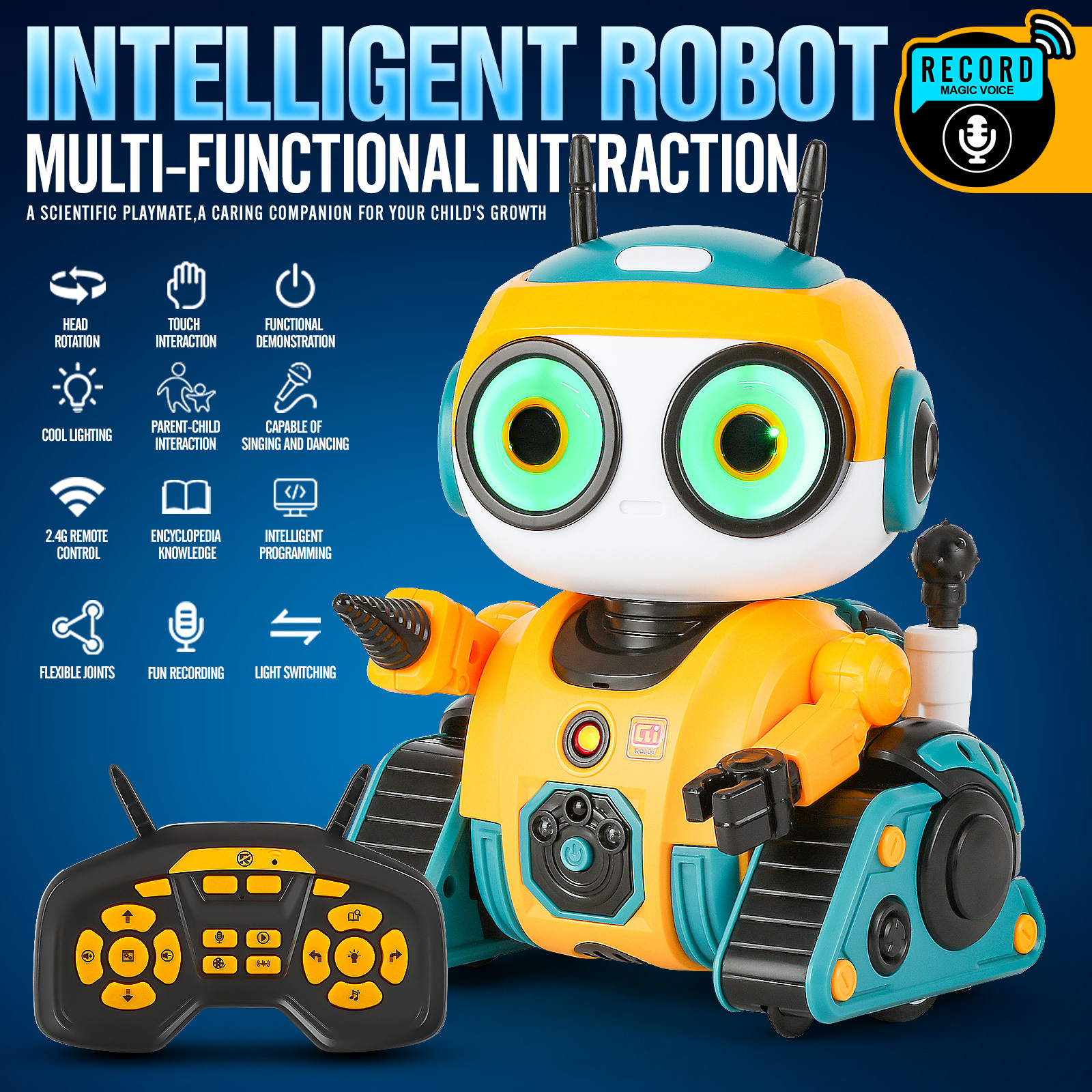 AI Interactive RC Robot facial expression Intelligent Remote Control Smart Robo with Magic Voice Record LED eyes Gesture Induction Programming Touch Induction Robot Gift for Kids - Image 2