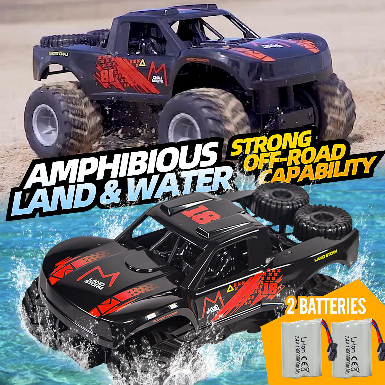 RC amphibious remote-controlled off-road vehicle Orange, four-wheel drive climbing car, High horsepower toy racing toy car, 6-12 year old boy outdoor toy great gift for boys - Image 2