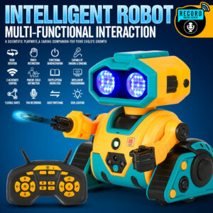 RC Robot for Kids with Facial Expression AI Interactive Intelligent Remote Control Smart Robo with Magic Voice Record LED eyes Gesture Induction Programming Touch Induction Robot Gift for Kids