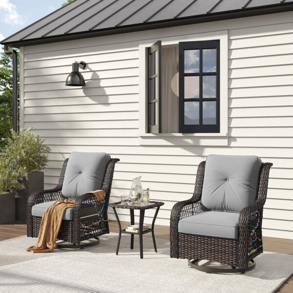 Outdoor Swivel Rocker Chair, High Back Wicker Patio Glider with LED Light, Rattan Swivel Rocking Chair with Tempered Glass Table for Porch, Balcony - Image 10