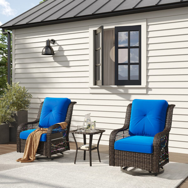 Outdoor Swivel Rocker Chair, High Back Wicker Patio Glider with LED Light, Rattan Swivel Rocking Chair with Tempered Glass Table for Porch, Balcony - Image 3